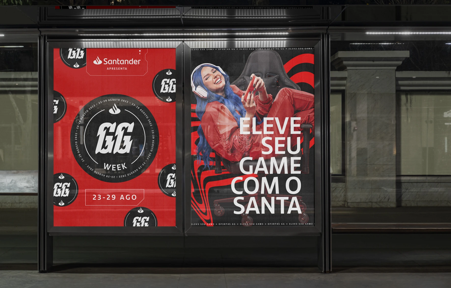 GGWEEK bus stop posters — Eleve seu game com o Santa