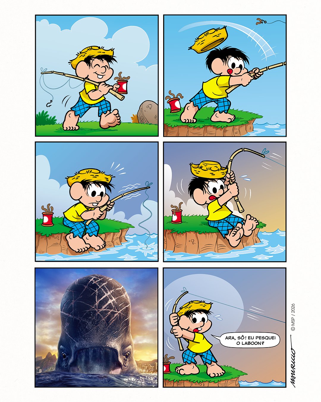 Official Chico Bento One Piece comic strip — "Eu pesquei o Laboon?"