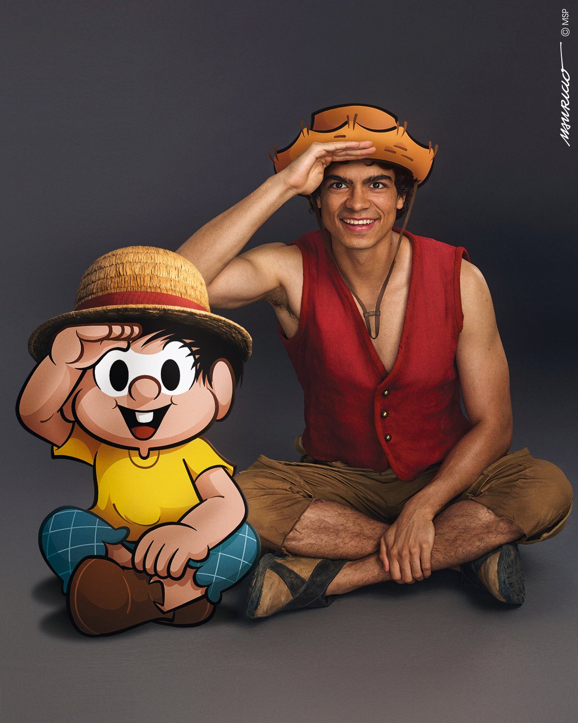 Chico Bento and Iñaki Godoy (Luffy) in matching salute